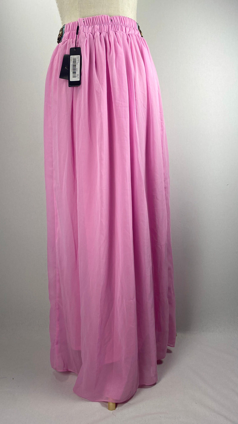 Flowy Maxi Skirt with Beaded Waist, Pink