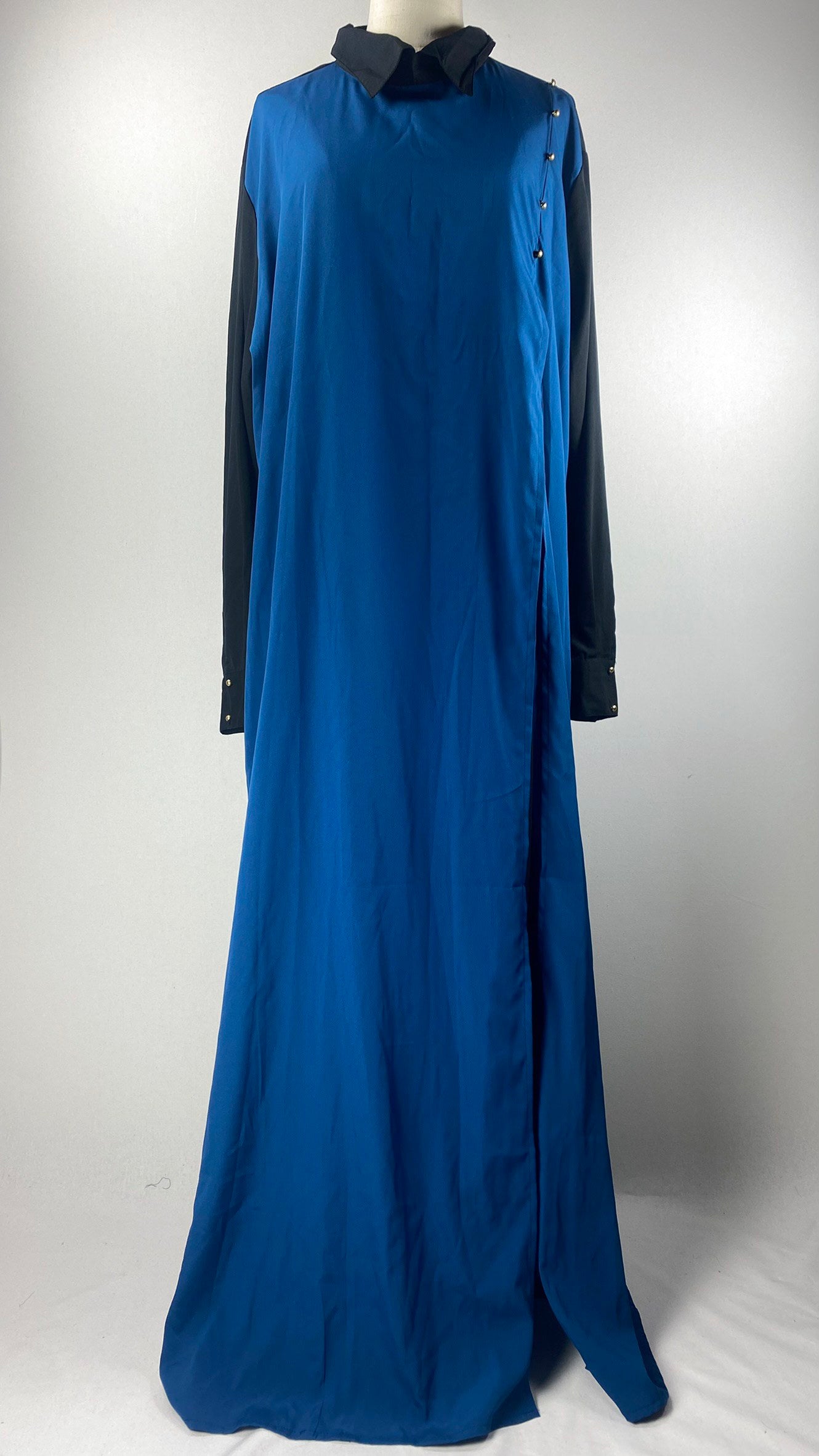 Long Sleeve Closed Abaya Dress, Blue/Black