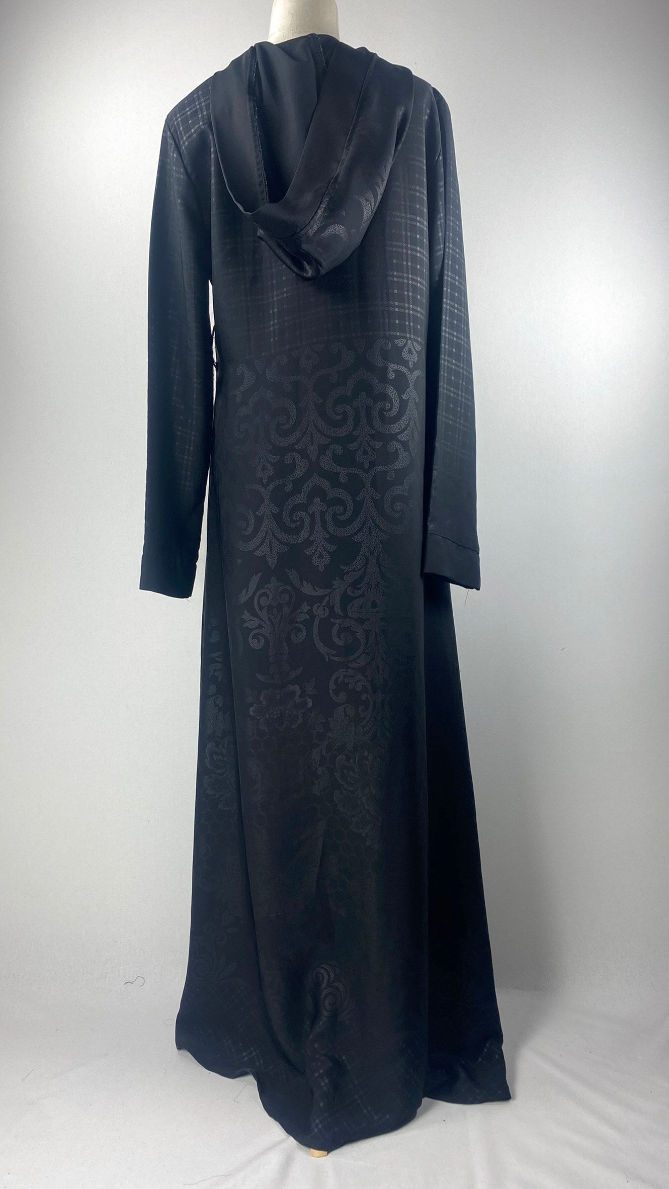 Long Sleeve Zip Up Printed Abaya, Black