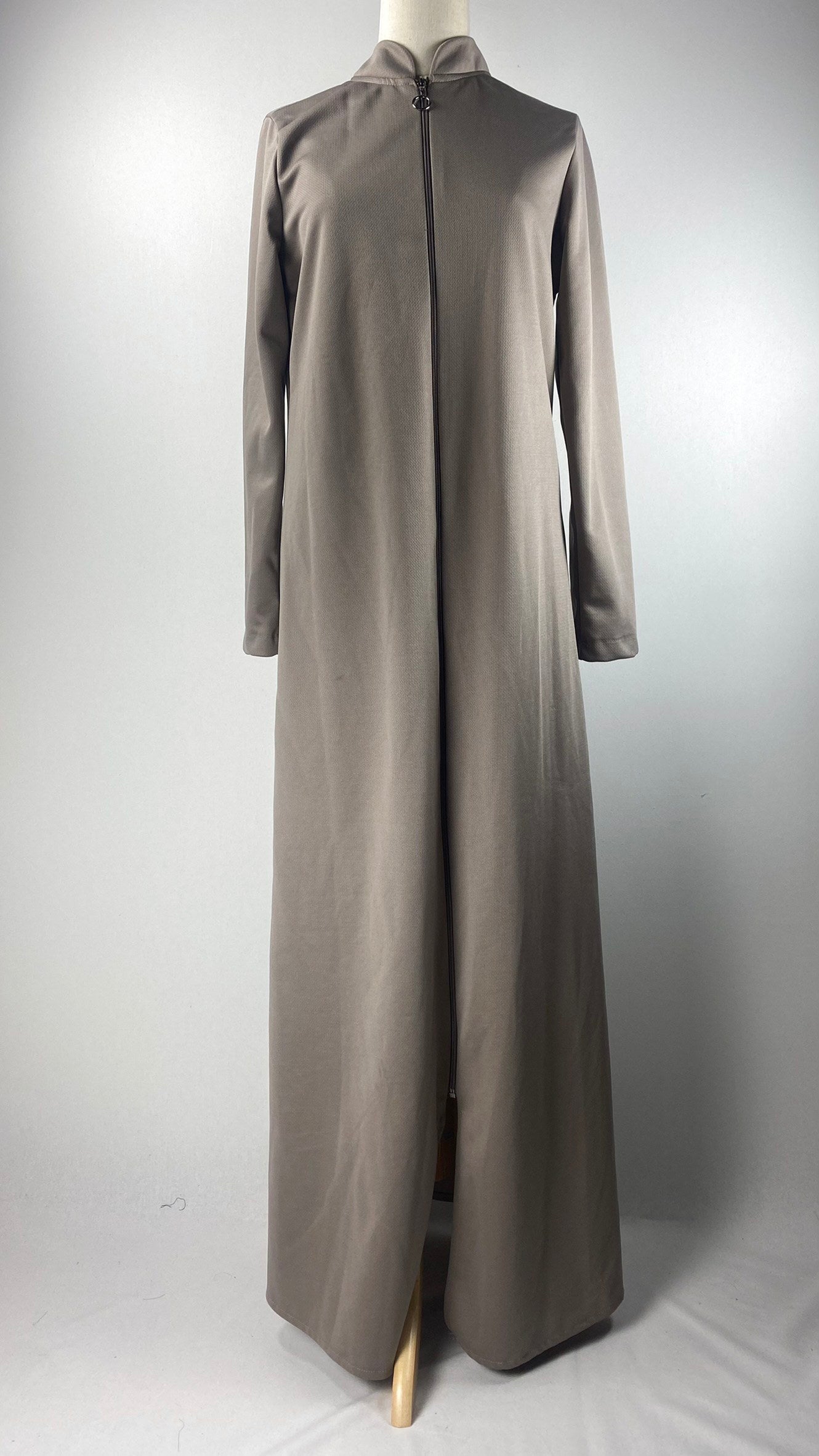 Long Sleeve Zip Up Abaya, Taupe