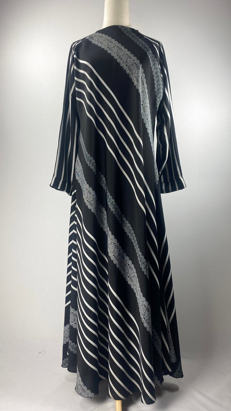 Long Sleeve Printed Abaya, Black