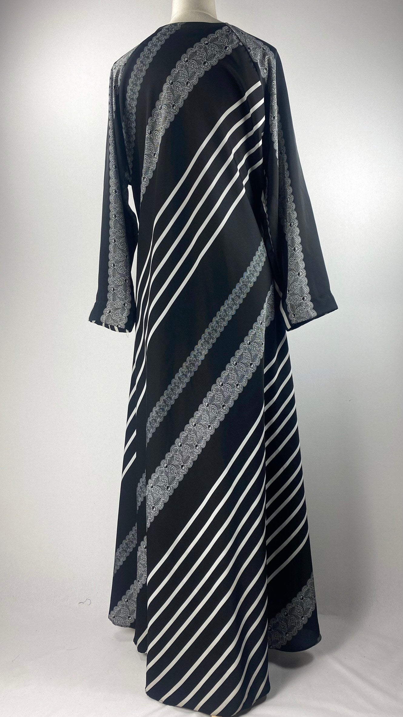 Long Sleeve Printed Abaya, Black