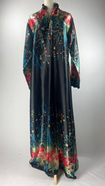 Long Sleeve Silky Printed Abaya, Black