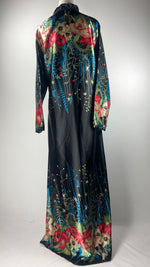 Long Sleeve Silky Printed Abaya, Black