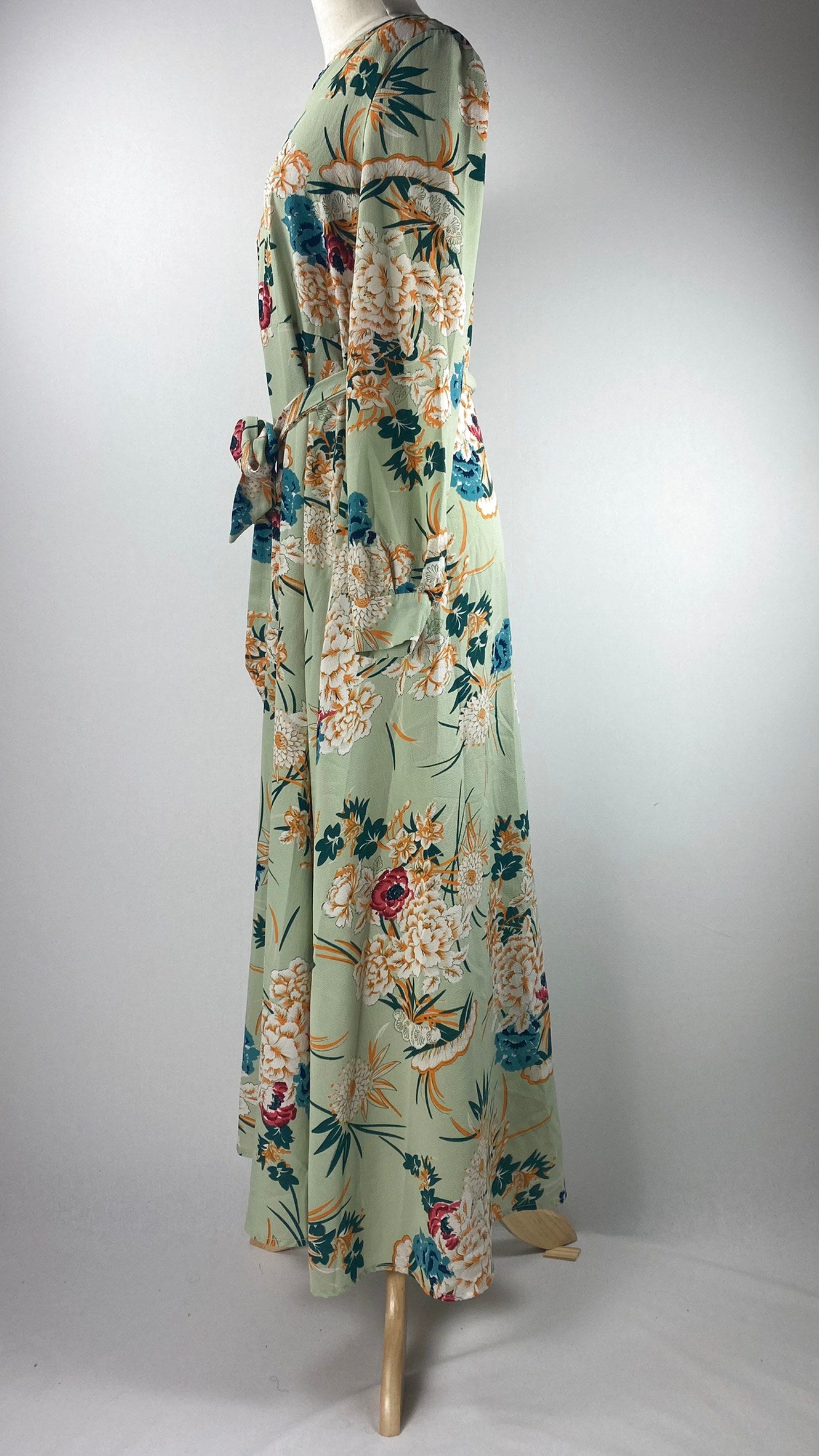 Long Sleeve Flowery Print Maxi Dress, Green