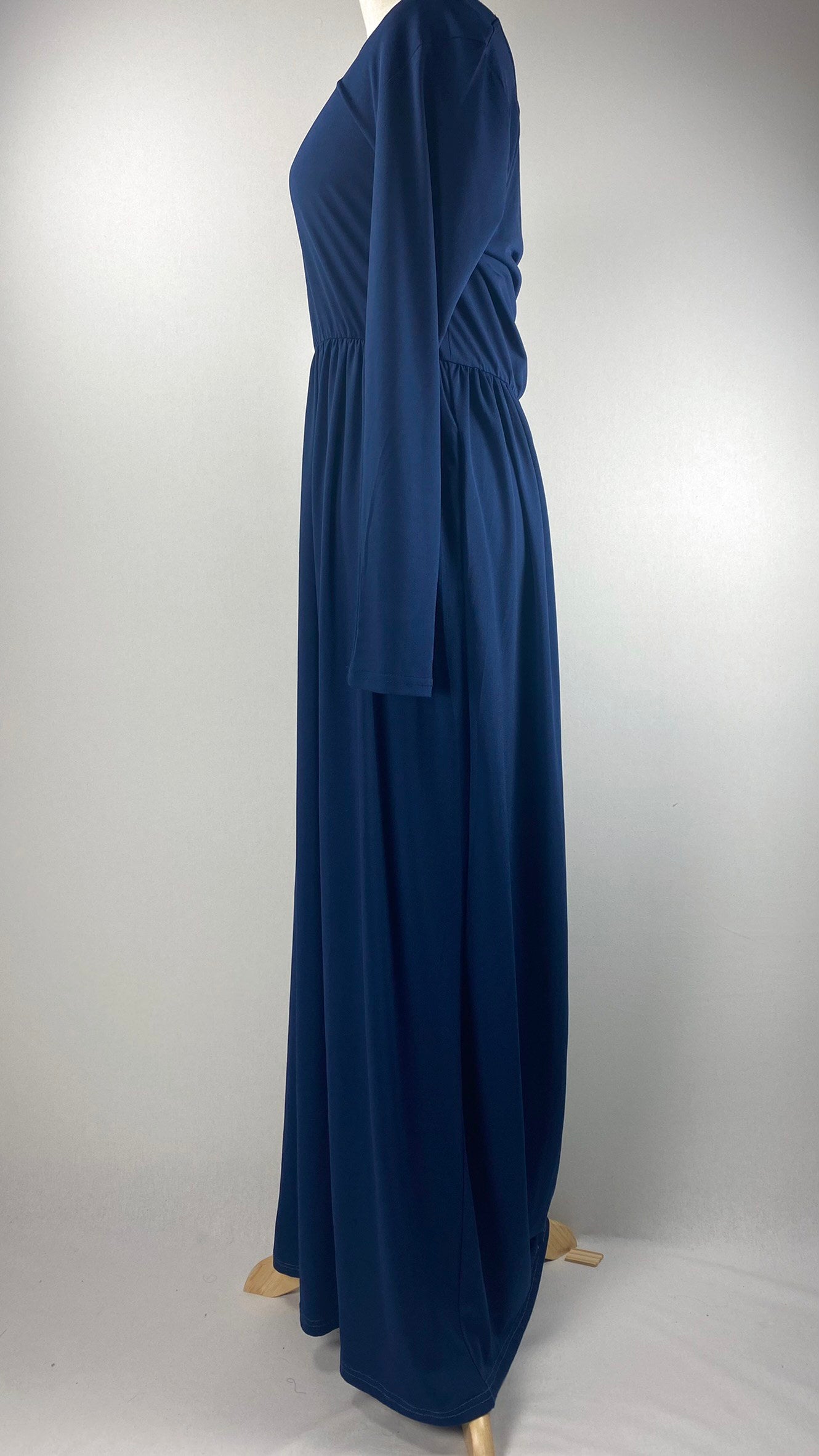 Long Sleeve Cinched Waist Maxi Dress, Navy