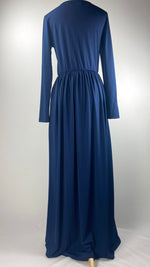 Long Sleeve Cinched Waist Maxi Dress, Navy