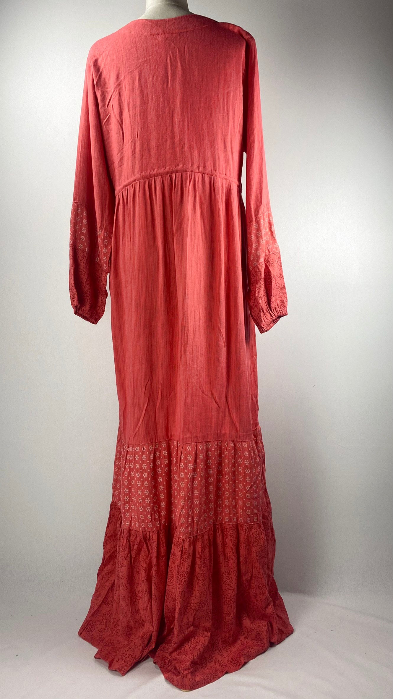 Long Sleeve Printed Maxi Dress, Salmon