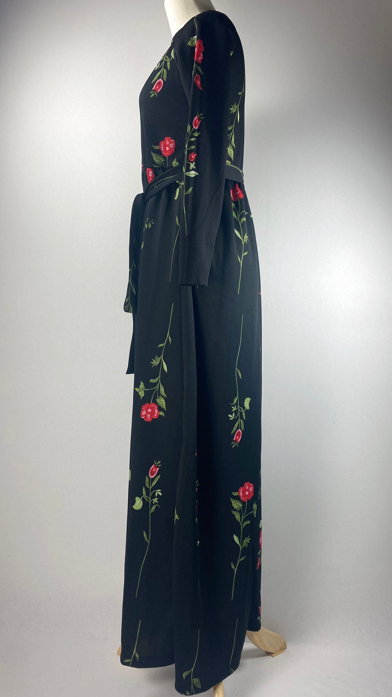 Long Sleeve Printed Maxi Dress, Black