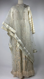 Long Sleeve 3 Piece Maxi Dress from Pakistan with Beading and Embroidery, Off White