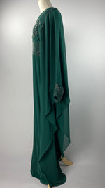 Long Sleeve Two Piece Kaftan with Silver Beading, Green