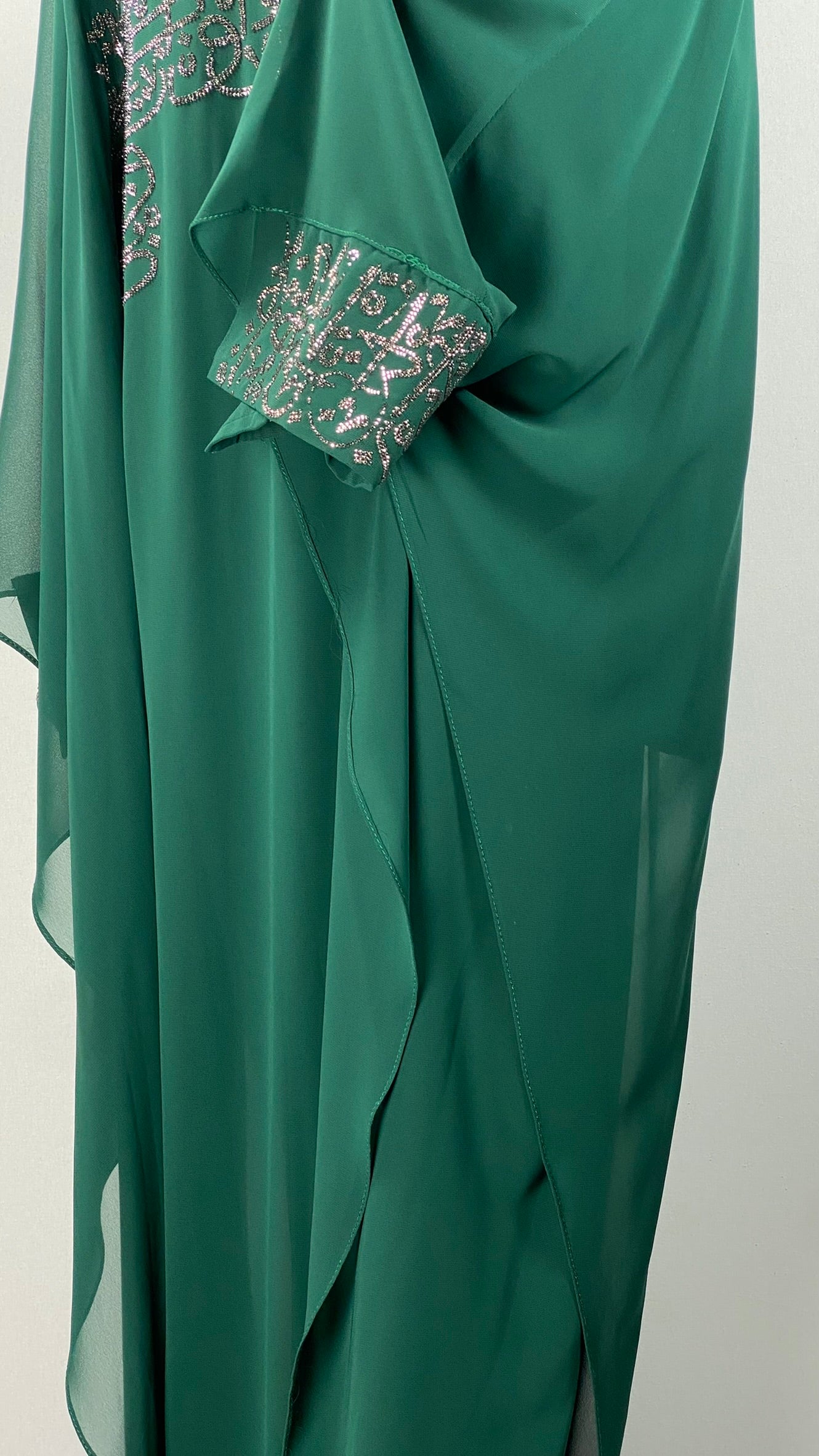 Long Sleeve Two Piece Kaftan with Silver Beading, Green