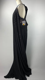 Sleeveless Maxi Evening Gown with Beading, Black