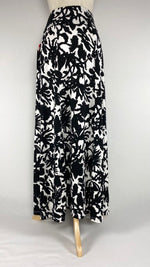 White with Black Flower Print Maxi Skirt