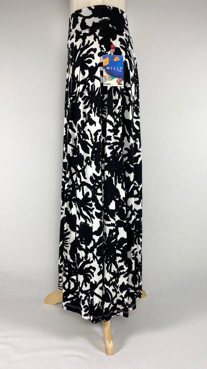 White with Black Flower Print Maxi Skirt