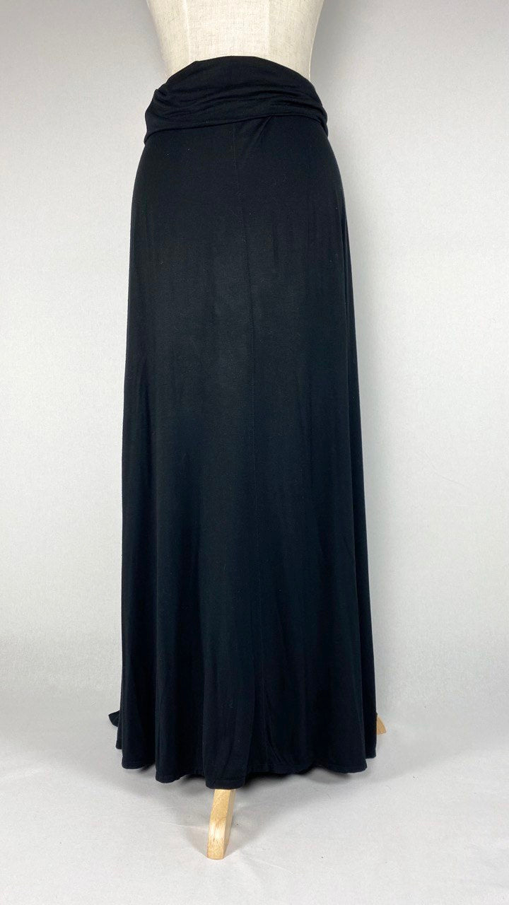 Fold Waist Maxi Skirt, Black