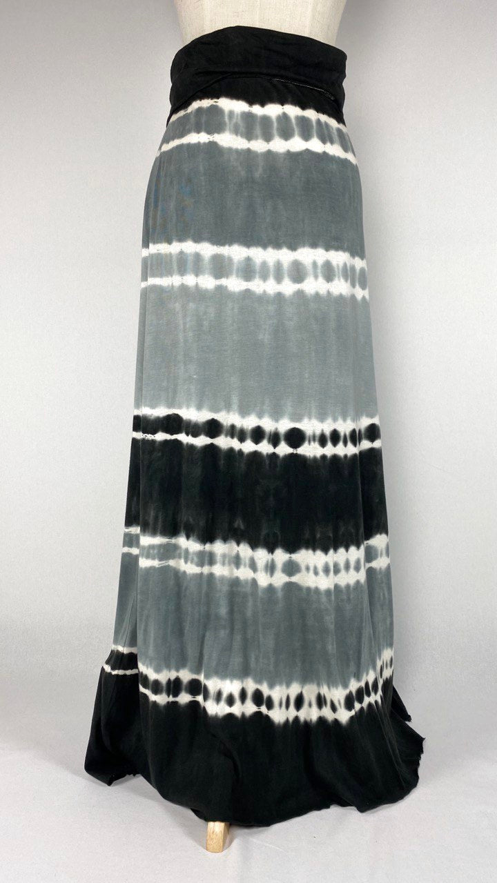 Fold Waist Print Maxi Skirt, Black and Gray