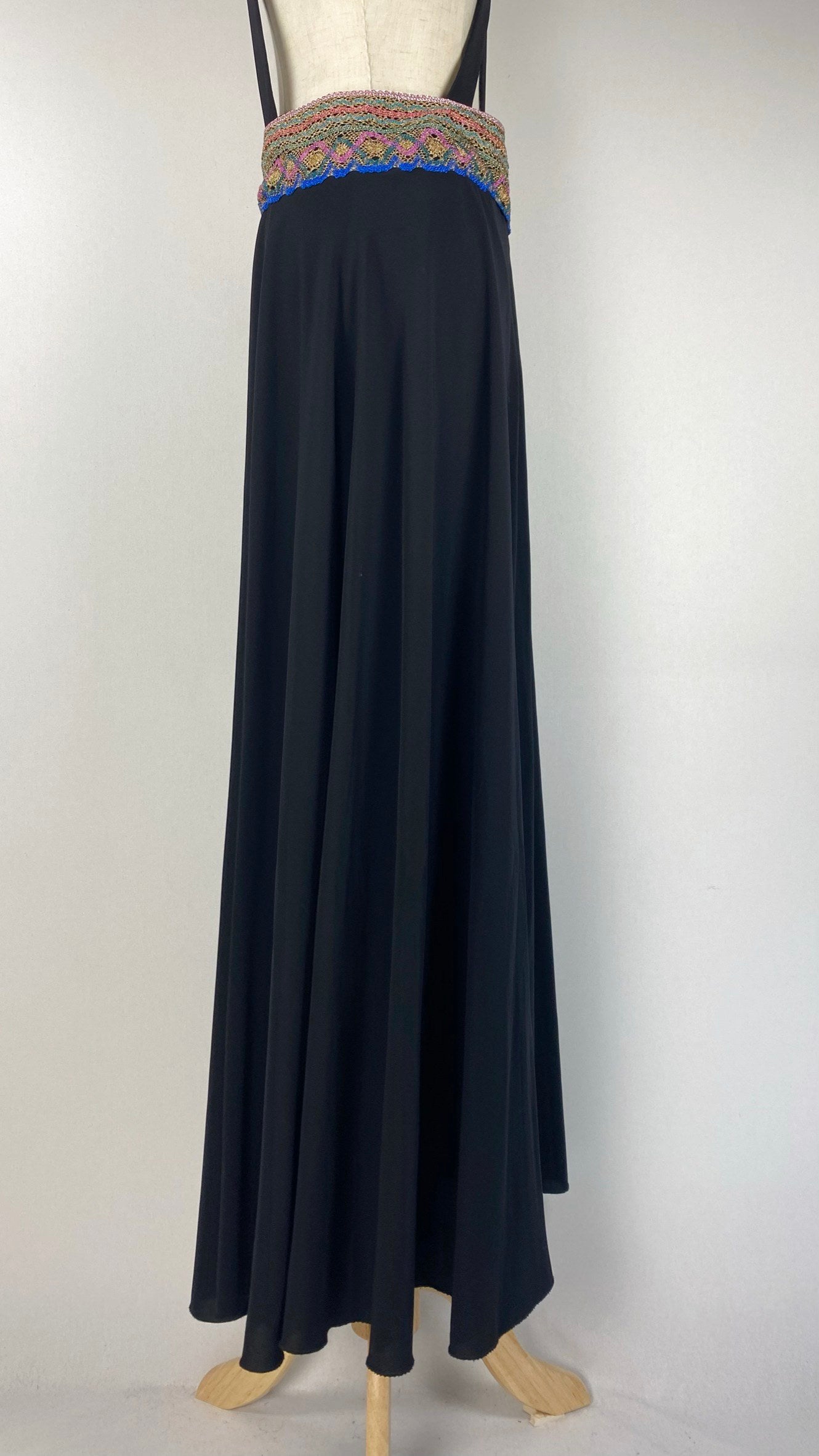 Wide Waist Maxi Skirt with Suspenders, Black