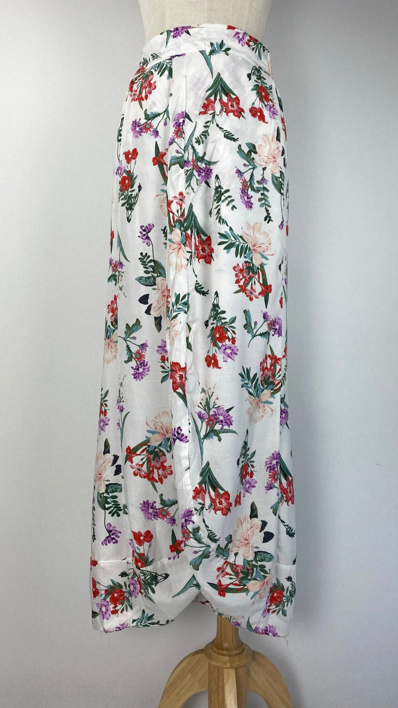 Printed Wrap Maxi Skirt with Pants, White