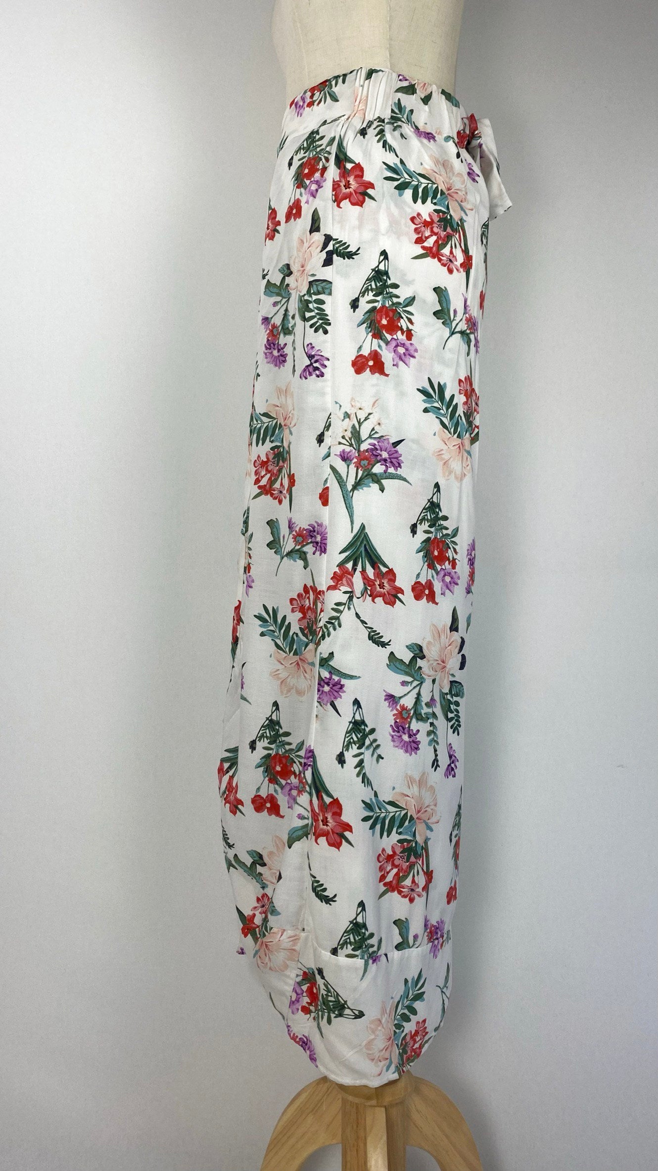 Printed Wrap Maxi Skirt with Pants, White
