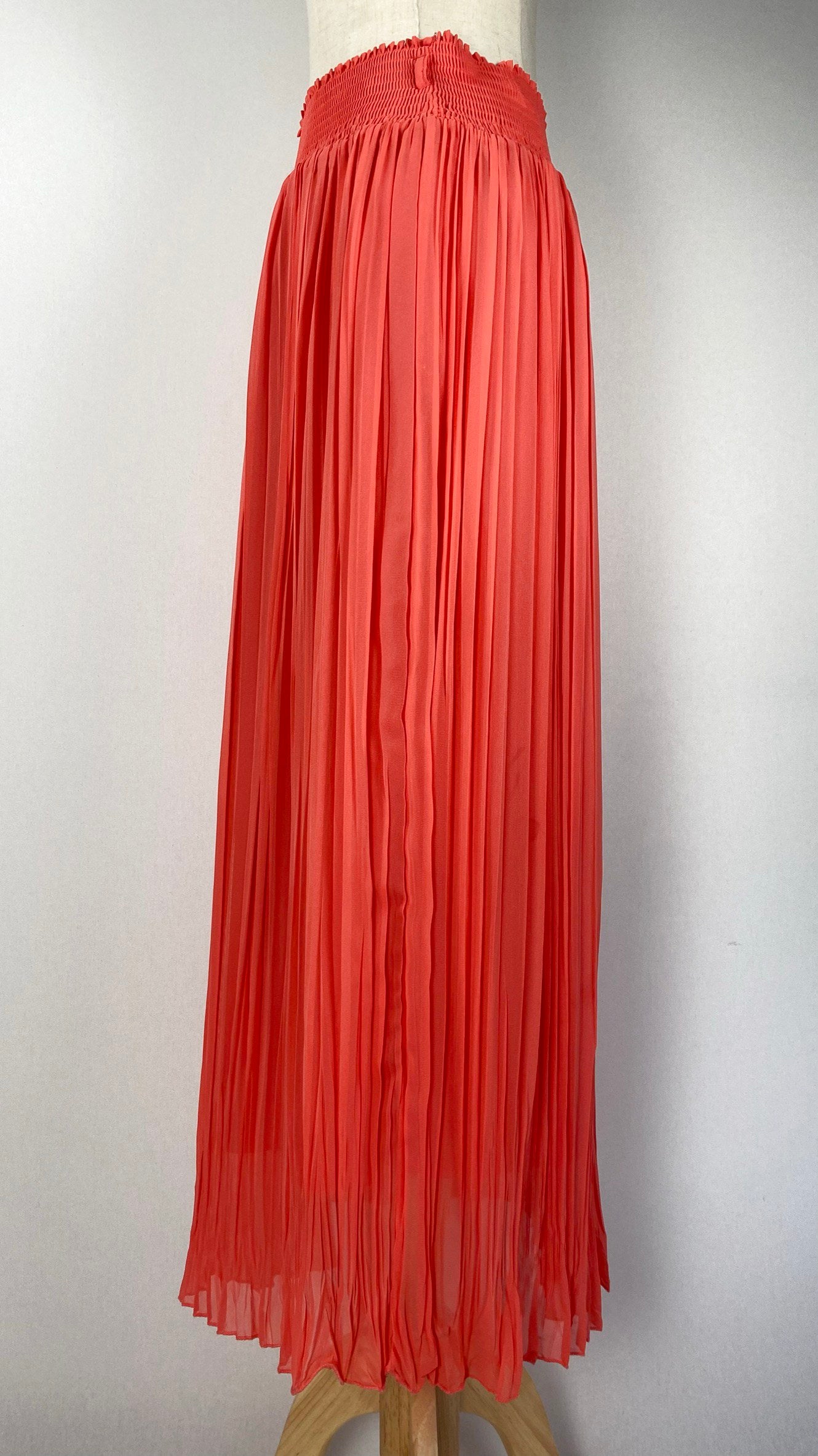 Pleated High Waist Maxi Skirt, Coral