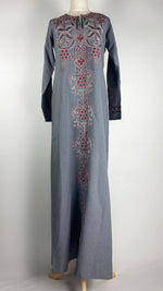 Gray Abaya+ with Red Embroidery
