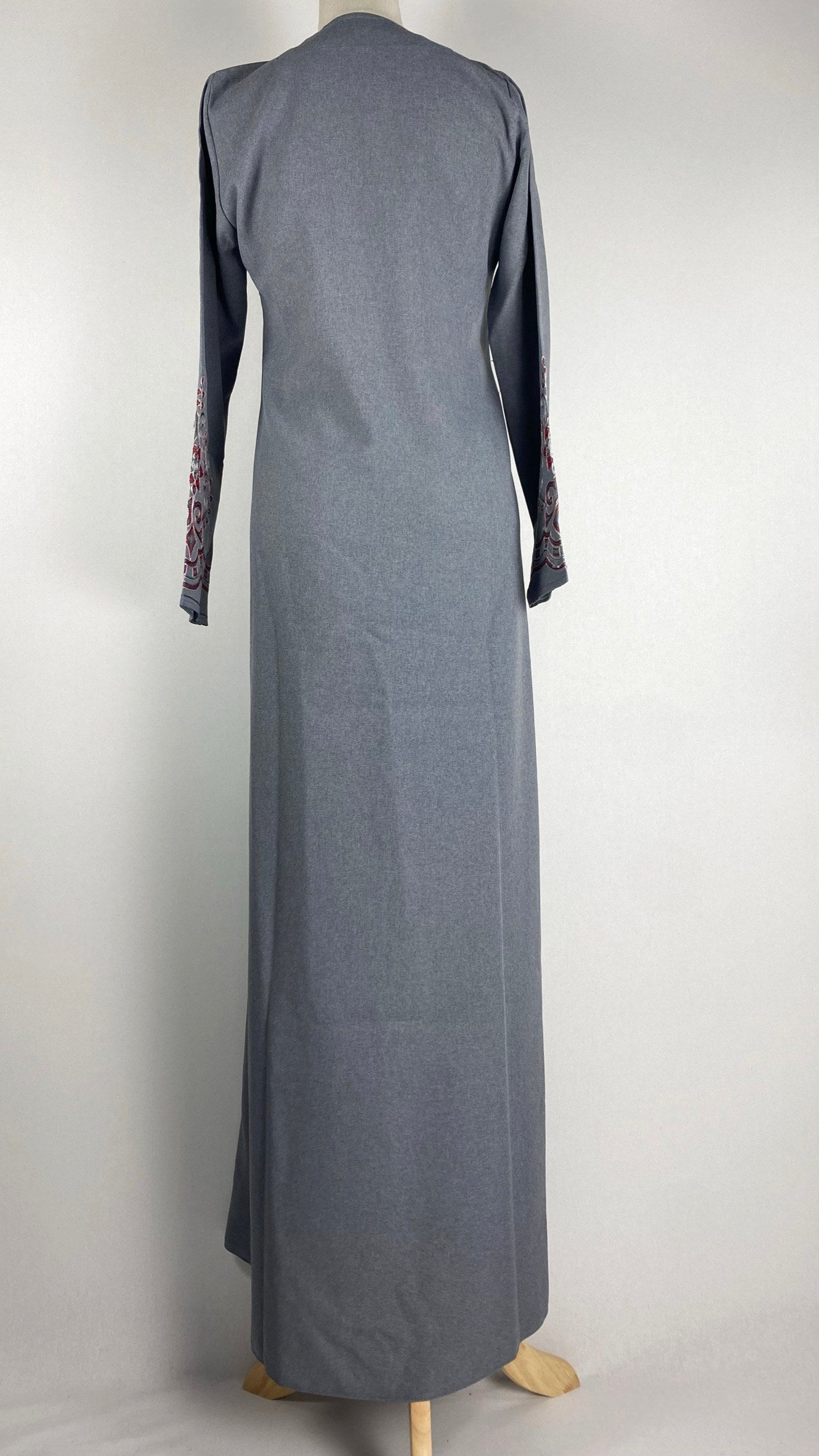 Gray Abaya+ with Red Embroidery