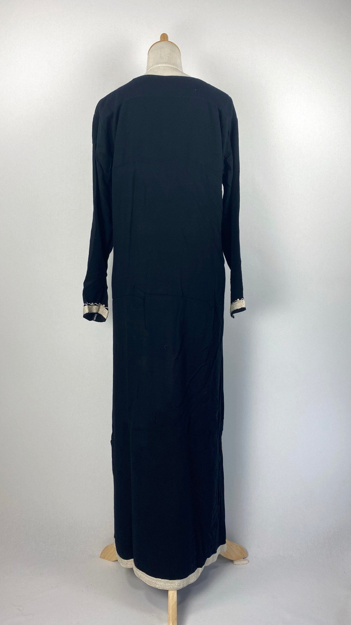 Long Sleeve Moroccan Abaya with Trim, Black