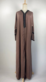 Long Sleeve Snap Button Abaya, Brown