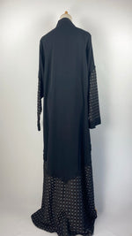 Long Sleeve Zip Up Checkered Abaya, Black
