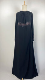 Long Sleeve Closed A-Line Abaya with Beading, Black and Pink
