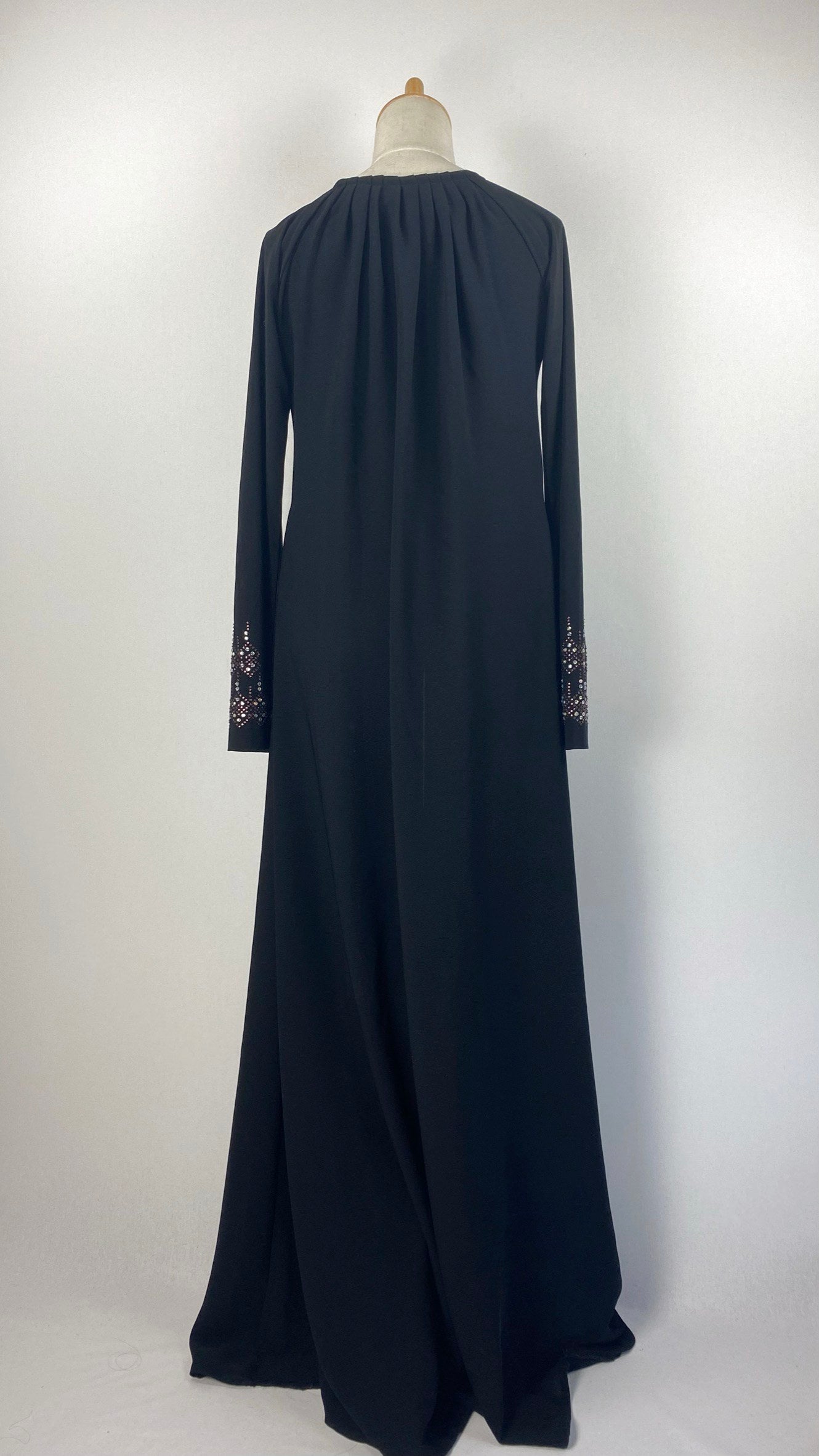 Long Sleeve Closed A-Line Abaya with Beading, Black and Pink