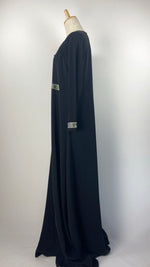 Long Sleeve Closed A-Line Abaya with Pleats, Black