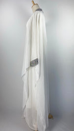 Long Sleeve Abaya+ Kaftan with Beaded Belt, White