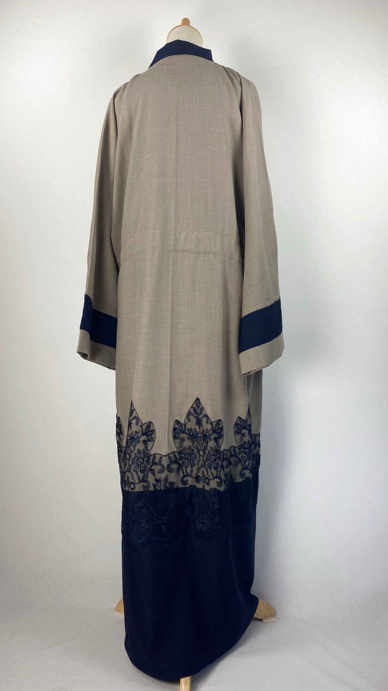 Long Sleeve Snap Button Abaya with Waist Cinched, Taupe