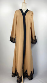 Long Sleeve Open Abaya with Trim, Camel