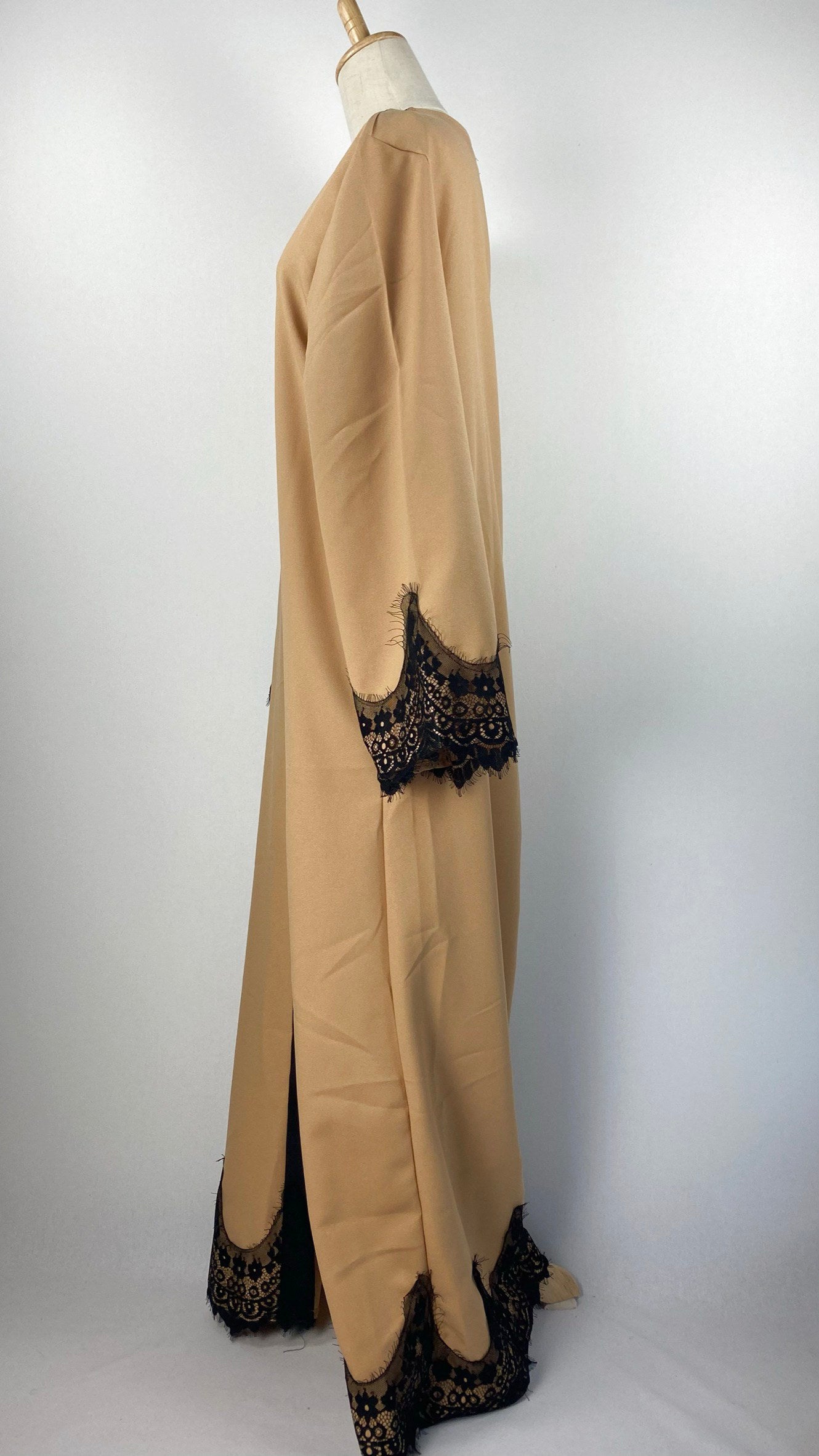 Long Sleeve Open Abaya with Trim, Camel
