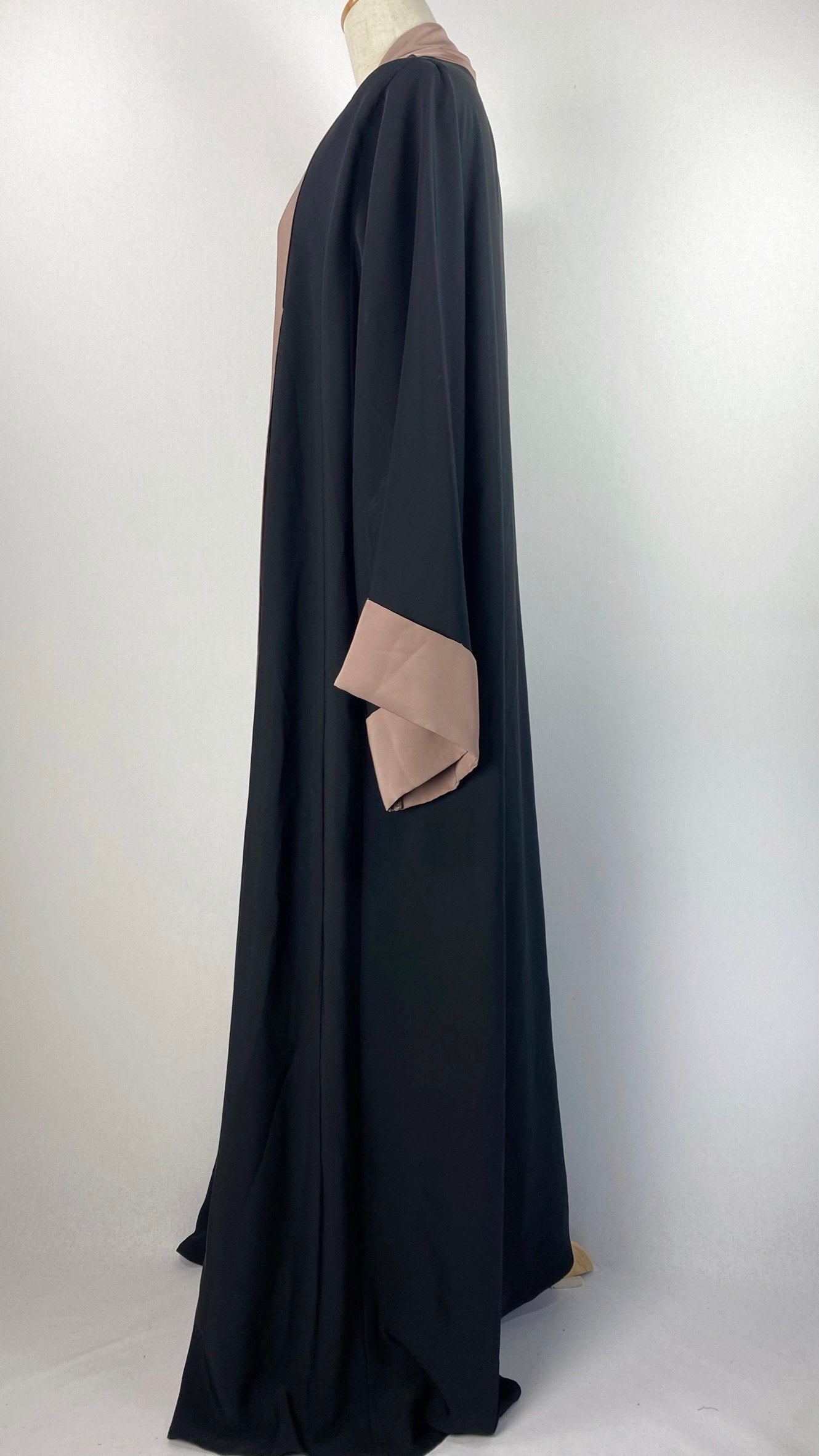 Long Sleeve Faux Two Layer Abaya, Black and Rose