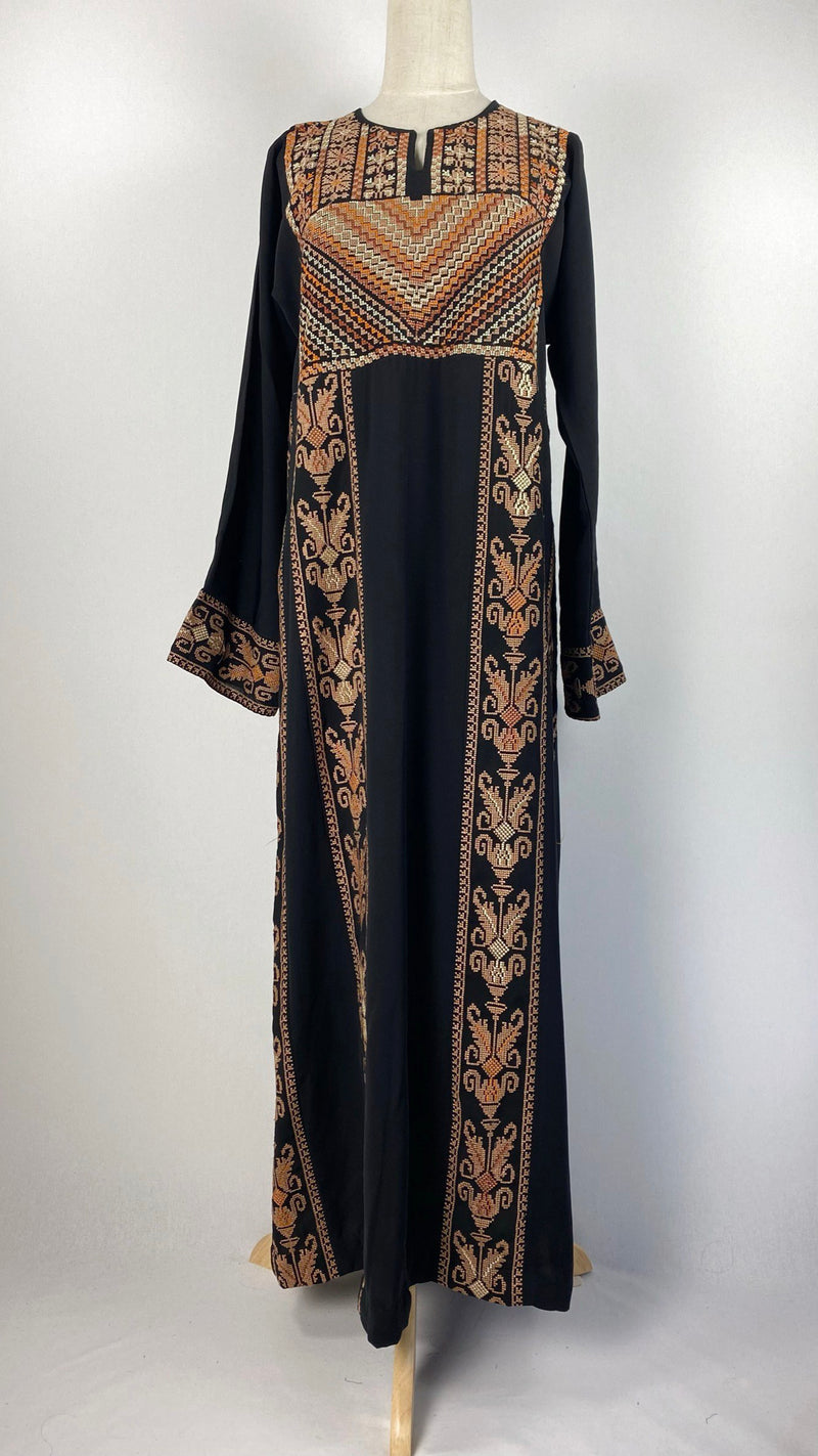 Long Sleeve Embroidered Abaya+ Thobe, Black