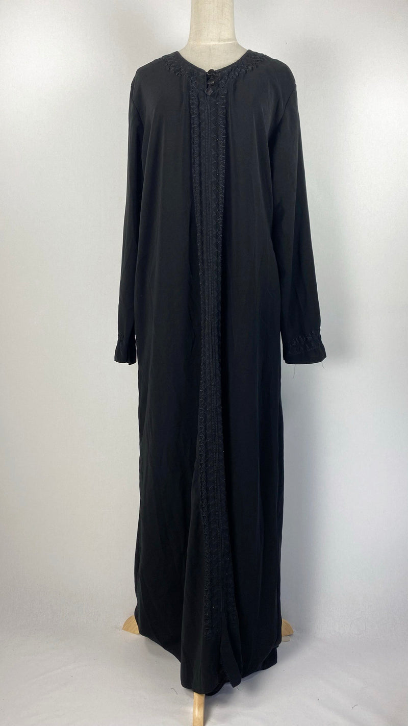 Long Sleeve Closed Abaya with Black Embroidery, Black