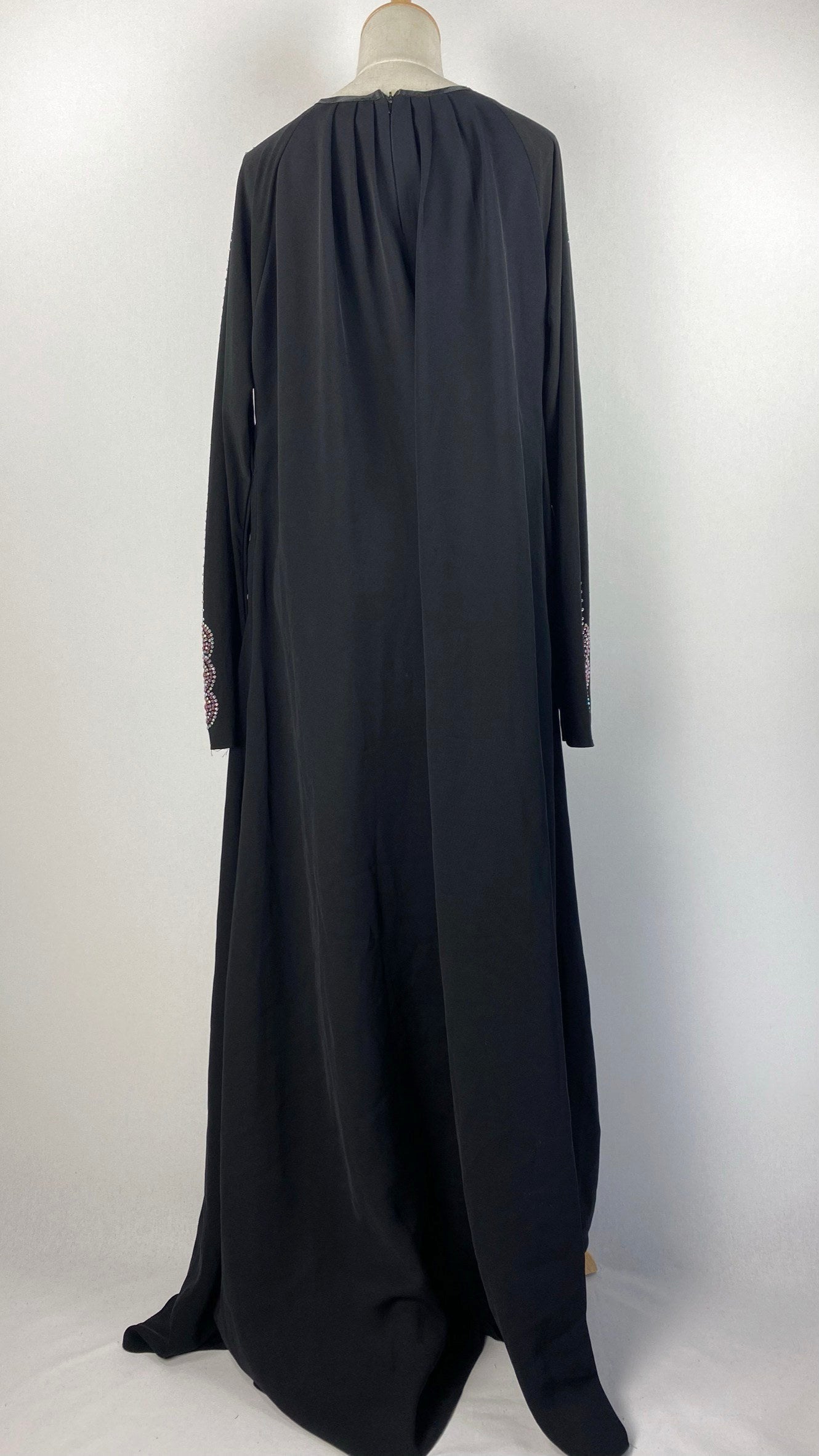 Long Sleeve Closed A-Line Abaya with Pink Beading, Black