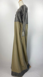 Long Sleeve Half Denim Abaya, Beige and Gray