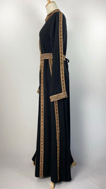 Long Sleeve Zip Up Abaya with Gold Detail, Black