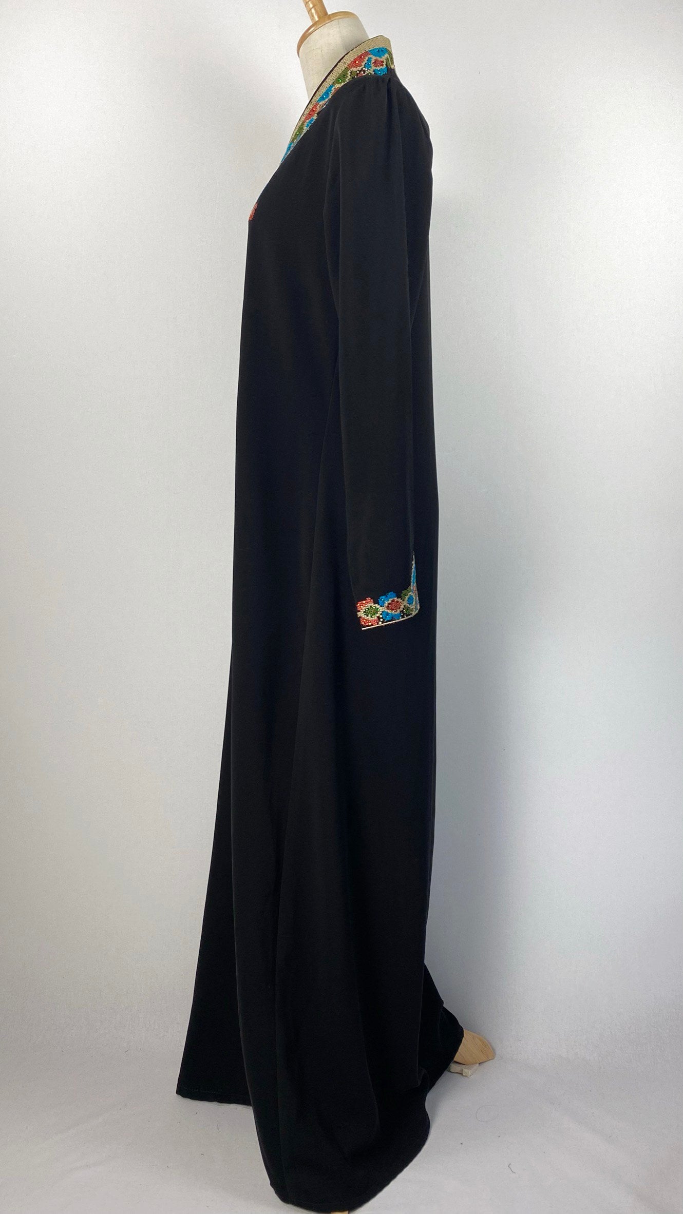Long Sleeve Zip Up Abaya with Colorful Embroidery, Black