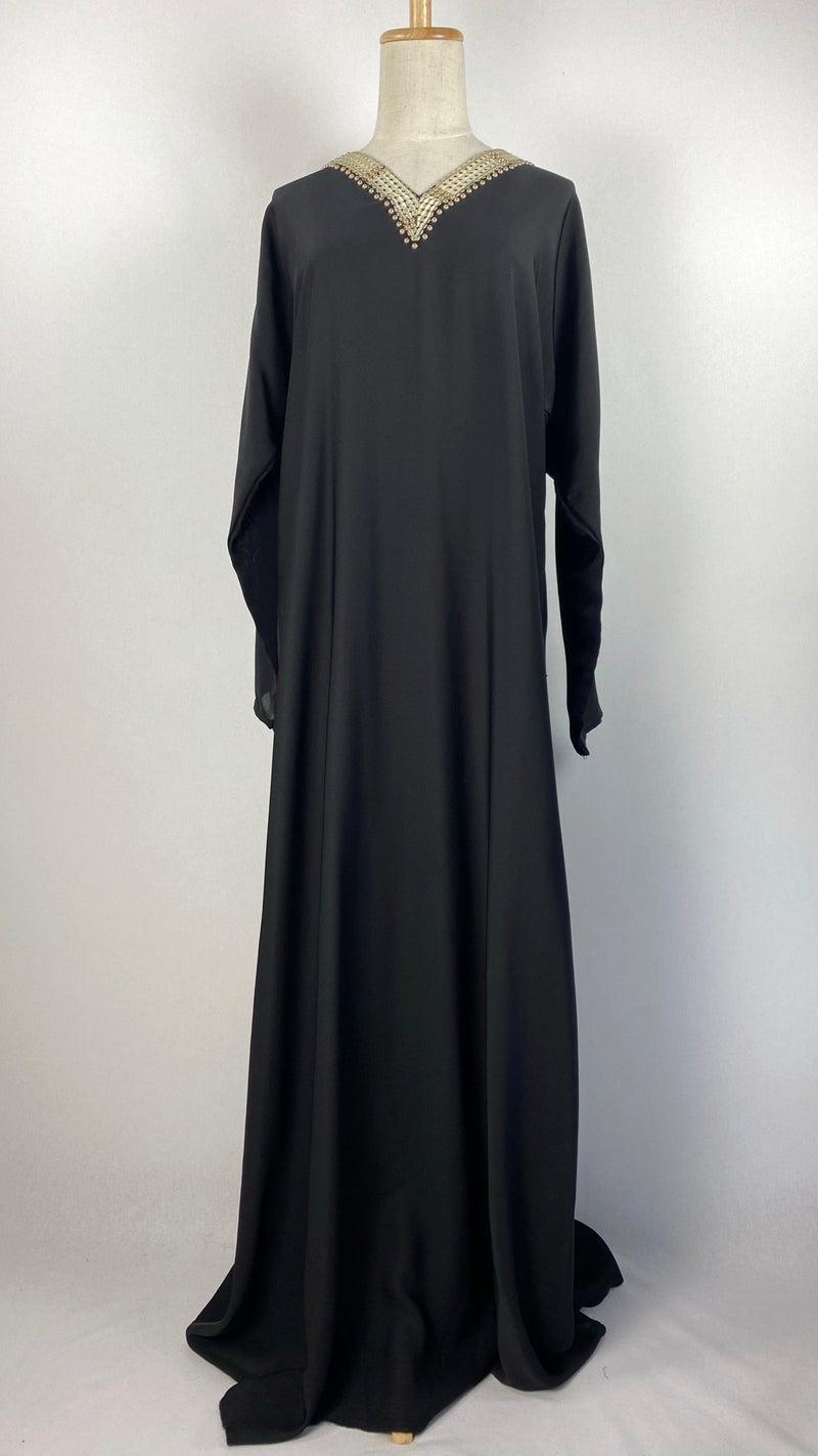 Long Sleeve Closed Abaya with Pearl Detail, Black