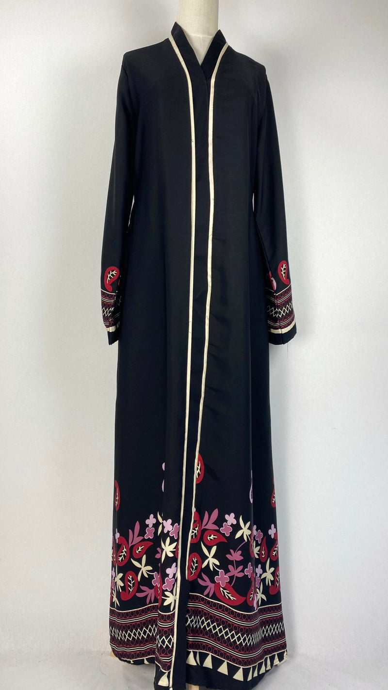 Long Sleeve Closed Printed Abaya, Black