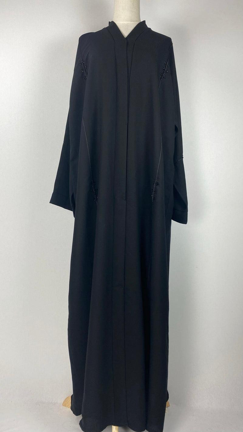 Long Sleeve Snap Button Abaya, Black