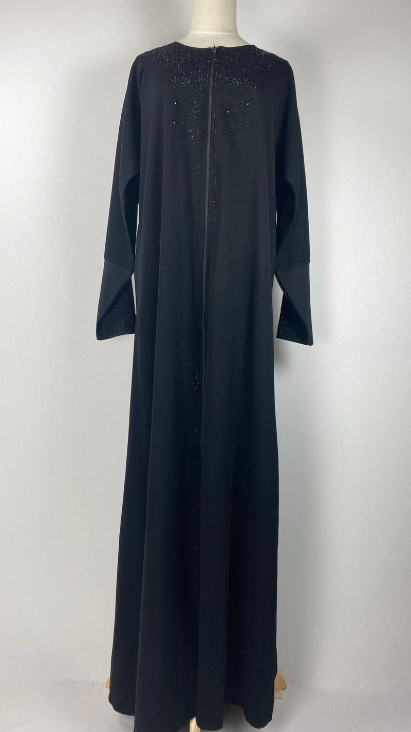 Long Sleeve Zip Up Abaya, Black