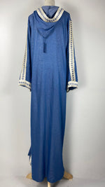 Long Sleeve Moroccan Abaya with Hood, Blue