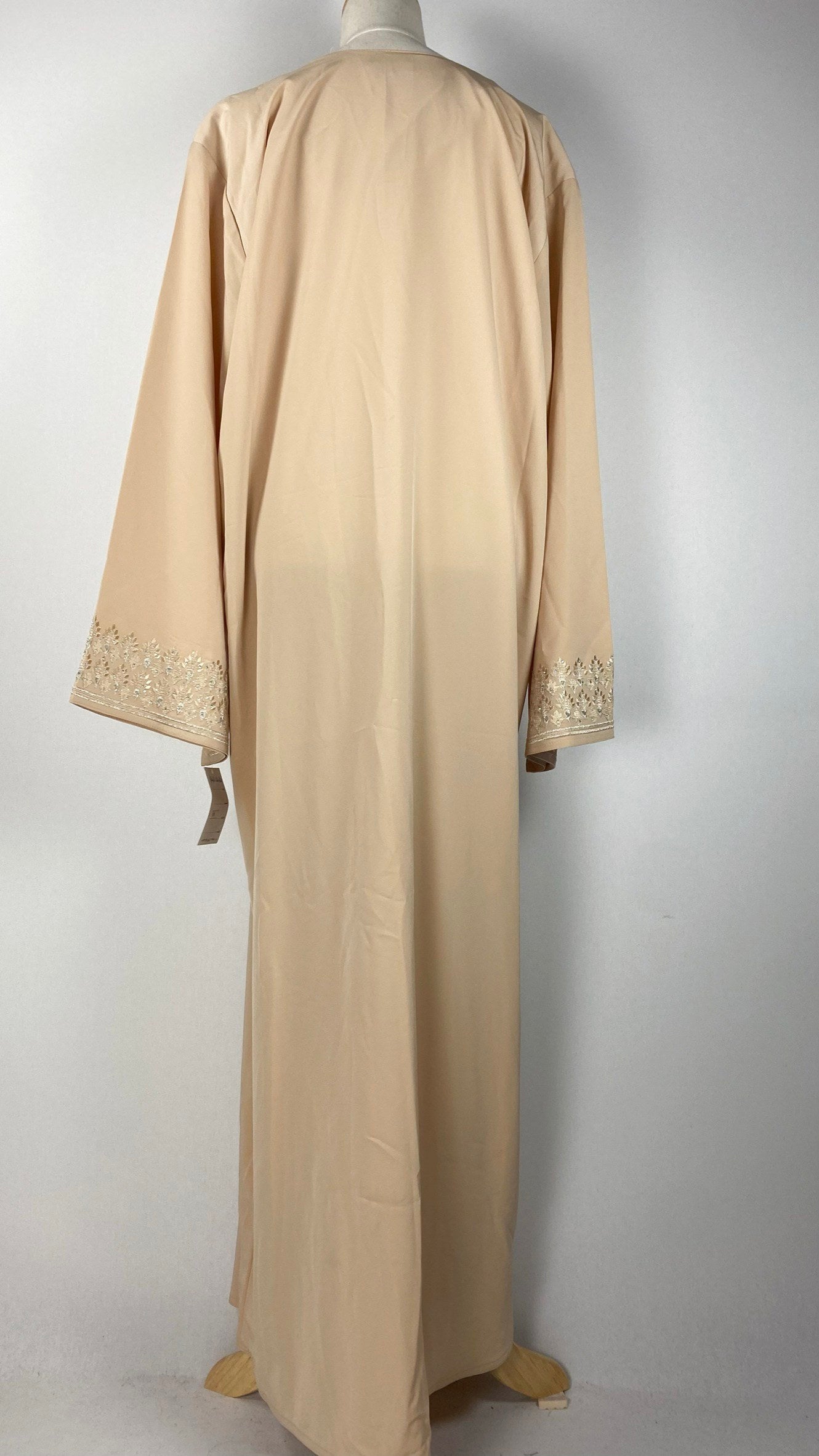 Long Sleeve Faux Open Front Abaya, Cream